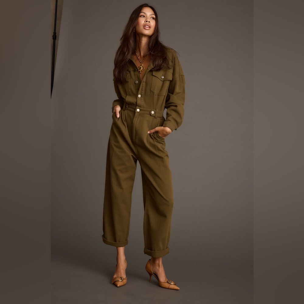 12th Tribe Hendrix Olive Straight Leg Jumpsuit